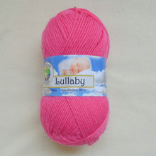 Load image into Gallery viewer, Ball of Lullaby 4 ply yarn with label on in the colour Bright Pink
