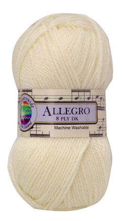 Ball of Allegro 8 ply yarn with label on.